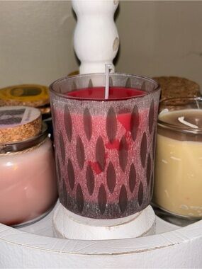Cranberry Red Patterned Glass Jar Candle - Home Accents